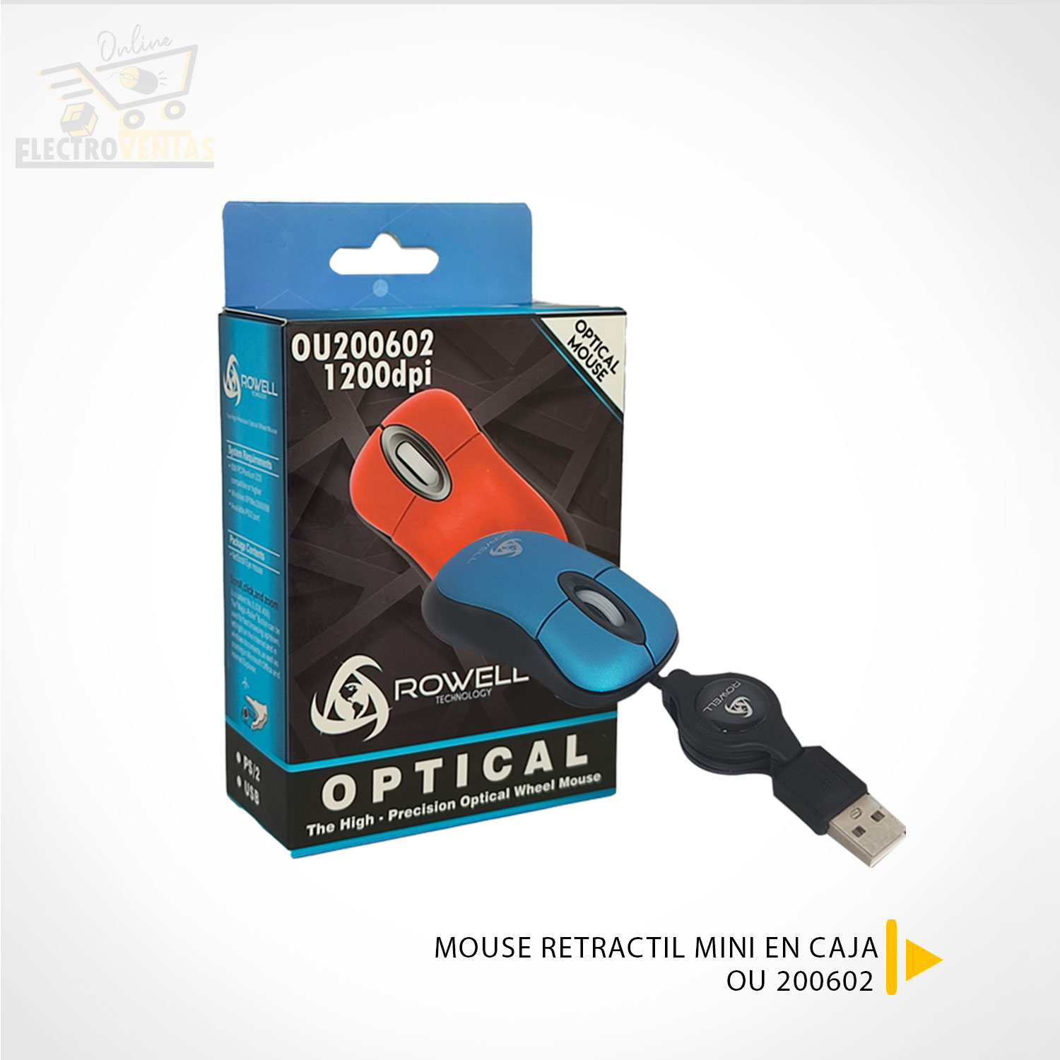 Raton mini para portatil, con Cable Retractil, optico