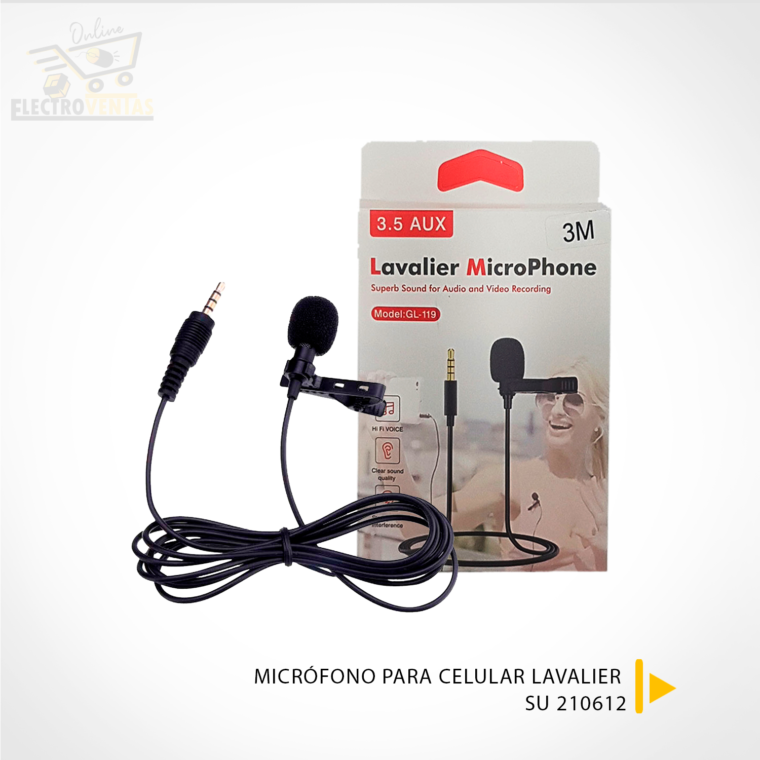 SU 210612” MICROFONO PARA CELULAR CABLE LARGO LAVALIER MICROPHONE