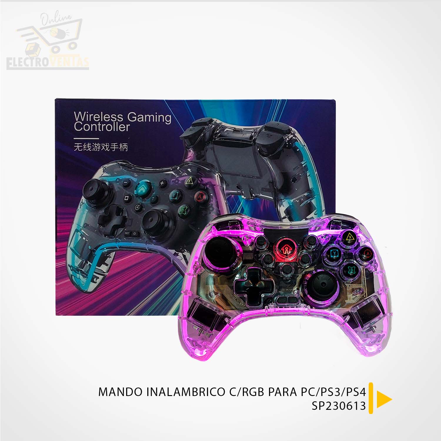 SP230613” MANDO INALAMBRICO C/RGB PARA PC/PS3/PS4 – VENTAS POR