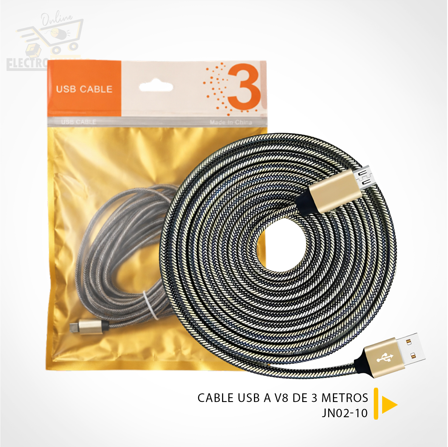 «JN02-10» CABLE USB A V8 DE 3 METROS (OFERTA)