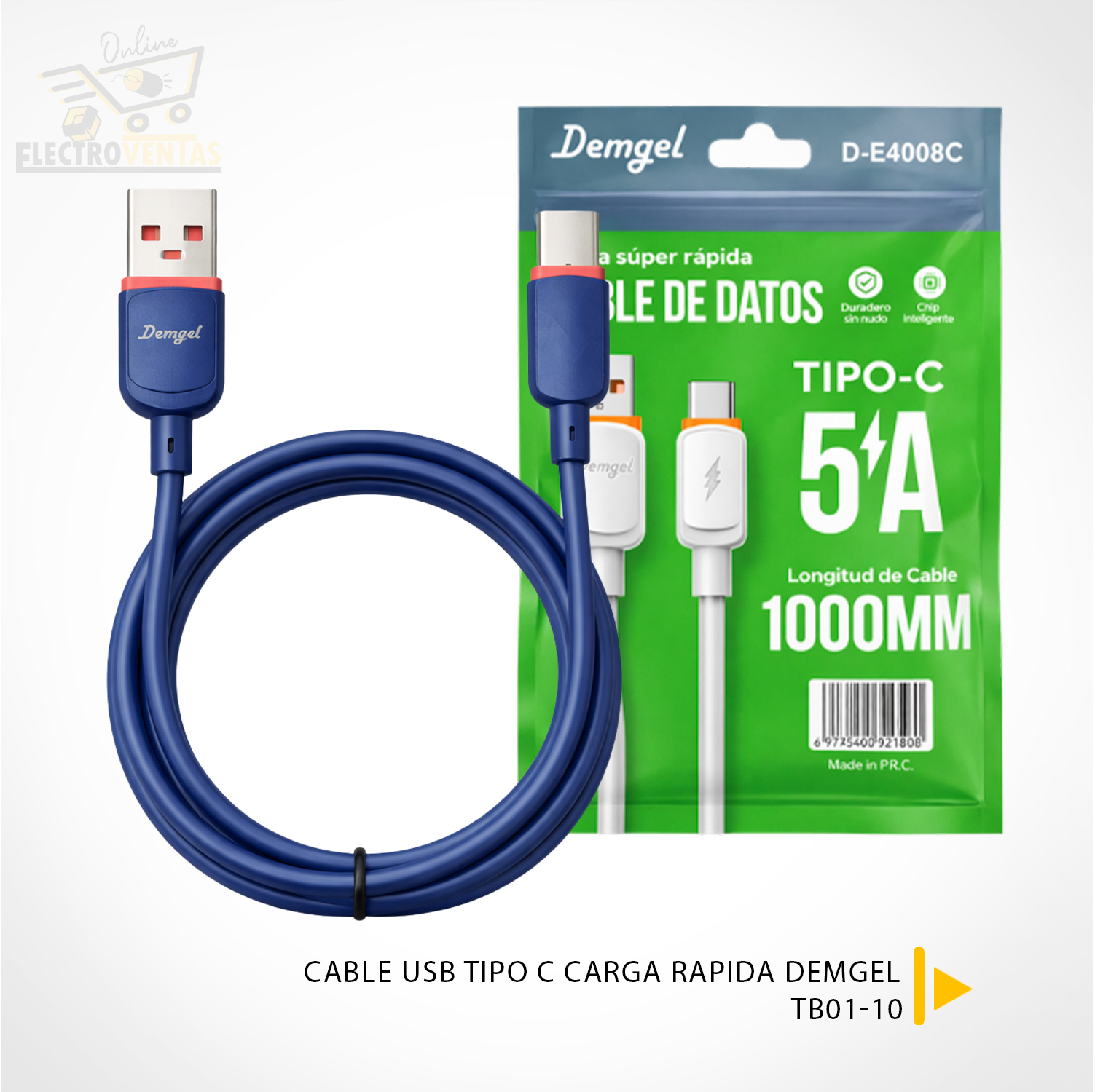 «TB01-10» CABLE USB TIPO C CARGA  RAPIDA DEMGEL (OFERTA)